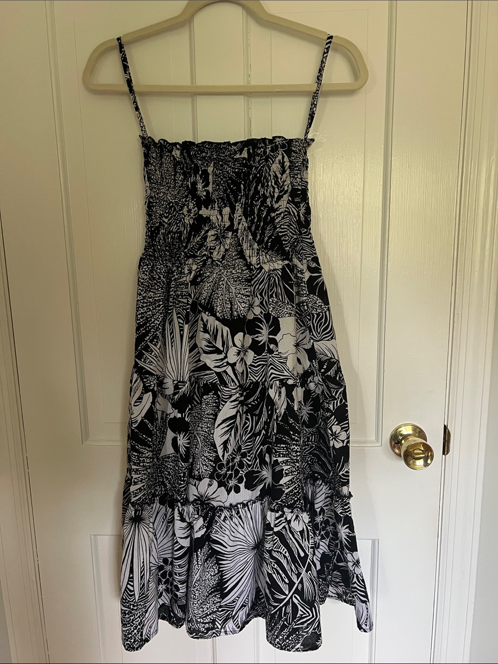 Black & White Floral Sundress with Smocked Bodice